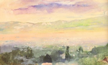  Sonnenaufgang Maler - Sonnenaufgang im Nebel über Kyoto Landschaft John LaFarge